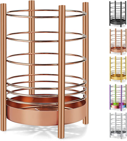 Copper Kitchen Utensil Holder for Kitchen Counter, Stainless Steel Utensil Crocks, Titanium Coating Utensil Storage Caddy Organizer, Cooking Utensil Holder, Easy Cleaning (Rose Gold/7.4''x5.2'')
