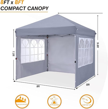 COOSHADE 8x8 Ft Pop up Canopy Tent Enclosed Instant Folding Canopy Shelter with Elegant Church Window Outdoor Pavilion Cater Party Wedding BBQ Events Tent(Grey)