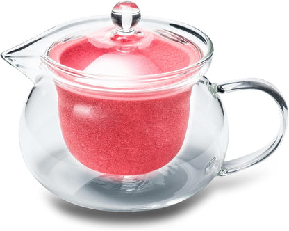 Heatproof Glass Teapot 13.5 fl (400 ml) with Removable Ceramic Infuser strainer Ha-Pot Made in Japan (Pink)
