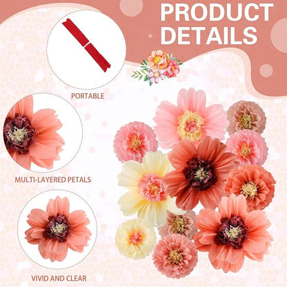 Crowye 12 Pcs Large Colorful Tissue Paper Flowers Decorations Giant Fiesta Craft Crepe Paper Flowers for Wall Decor Backdrop Mexican Wedding Birthday Carnival Party (10'' 20'',Vintage Color)