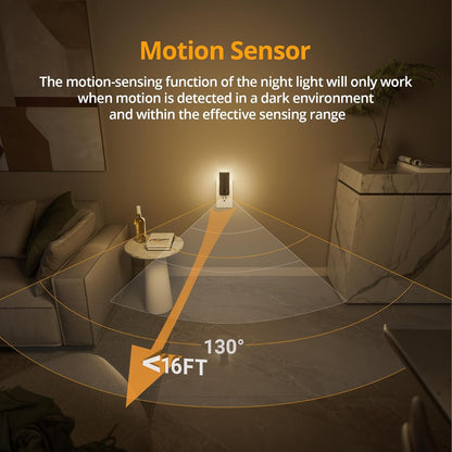 Lyridz Plug-in LED Rotatable Night Light with Motion Sensor, Dimmable Backlit Nightlight with 1-150lm Adjustable Brightness for Bathroom, Bedroom, Hallway, Stairs, 2 Pack