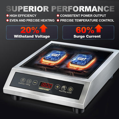 Induction Cooktop, Commercial Electric Stove with 17 Power Levels, 200-1800W, 176~464°F, Child Safety Lock, 18-hour Timer, 1800W Induction Hot Plate Burners for Cooking