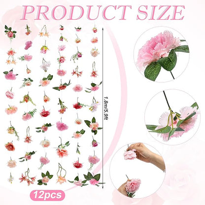 Suncalla 6 Pcs 35.46 ft Flower Garlands Backdrop Spring Artificial Wildflower Vines Floral Decorations for Party Fake Flower Vines Faux Silk Wildflower for Easter Wedding Garden Wall Arch(Soft Pink)