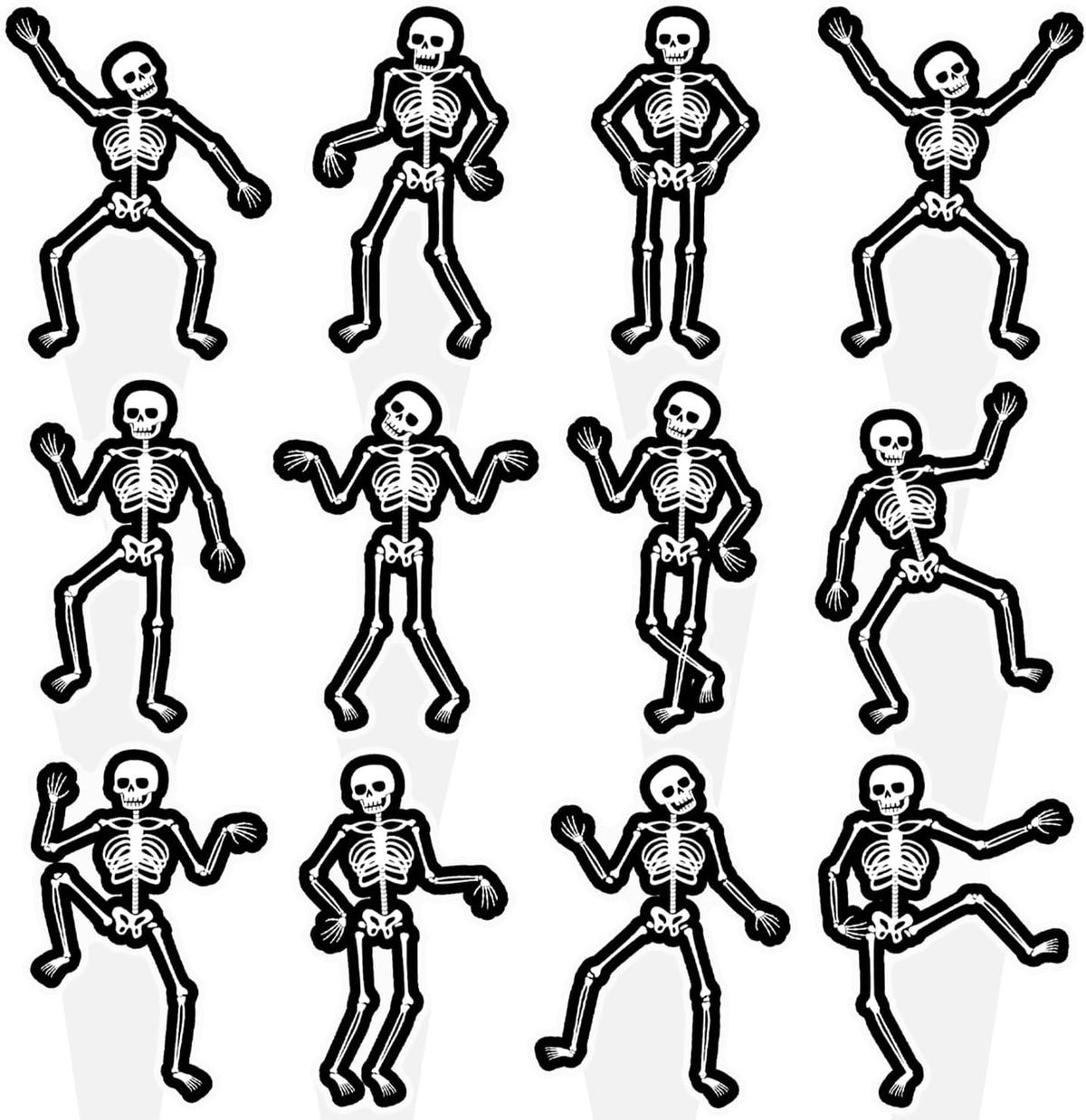 Dancing Skeleton Halloween Cupcake Toppers 48PCS Black Skull Party Cake Decorations Skeleton Cupcake Picks Halloween Birthday Party Decorations for
