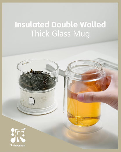 ZENS Glass Tea Infuser Pot, Modern One Touch Tea Maker for Tea Steeping | Loose Tea Diffusers, Magic Tea Pot with 9oz Insulated Mug and Portable Bag for Tea Lovers Gifts, Dragon