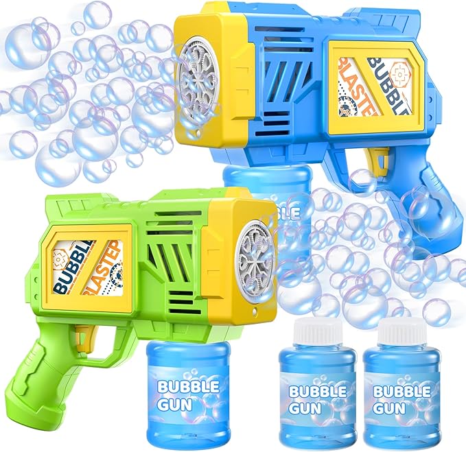 2 Pack Bubble Gun for Kids: Bubble Guns for Kids 4-8| Bubble Machine Gun for Toddlers| Easter Basket Stuffers| Bubble Blaster with Refill Solution| Gifts for Wedding Easter Party Favor
