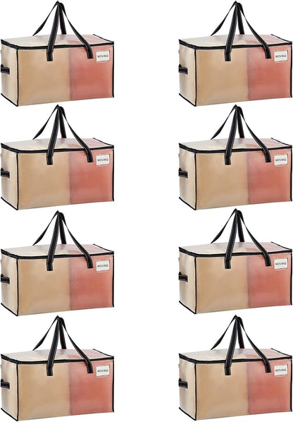 VENO 8 Pack Heavy Duty Moving Bags, Clear Storage Bags for Clothes and Comforters, College Dorm Essentials Packing Supplies, Foldable Boxes Alternative (Clear, 8 Pack)