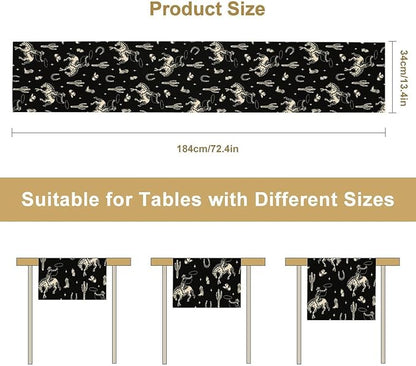 Vintage Western Cowboy Table Runner, Wild West Cowboy Riding Horse Desert Cactus Themed Table Runner for Home Kitchen Dining Party Farmhouse Cafe Outdoor 13x120in