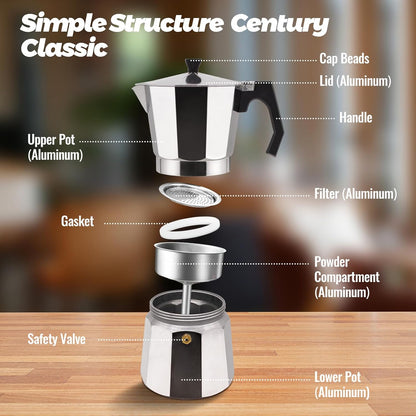 14 Cup Aluminum Moka Pot Classic Stovetop Espresso Coffee Maker 700ml 23oz Coffeemaker Percolator Mocha Pot Greca Coffee Maker Cafe Makers for Italian and Cuban Café Brewing Silver