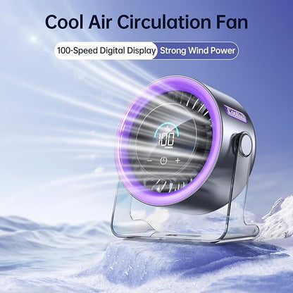 USB Desk Fan for Bedroom: 100 Speeds Digital Display Quiet Table Fan with Turbo Airflow, 120° Rotating Small Rechargeable Battery Desktop Fans for Bedroom Home Office (Purple)