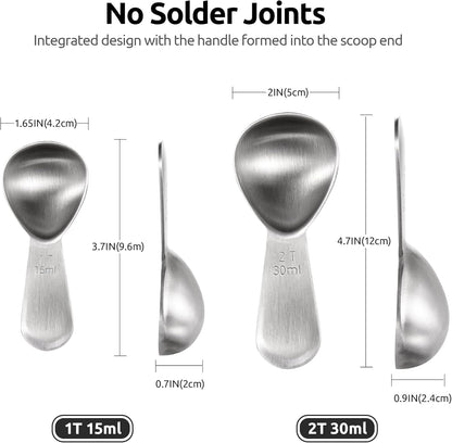 Coffee Scoop: U-Taste 18/8 Stainless Steel Measuring Coffee Scoop 1 tablespoon & 2 tablespoon, Short Handled Measure Scooper for Ground Coffee