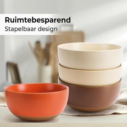 Miamio – Set of 4, 28 Ounce Ceramic Soup Bowls/Cereal Bowl Set for Salad, Oatmeal, Fruit, Rice – Dishwasher & Microwave Safe