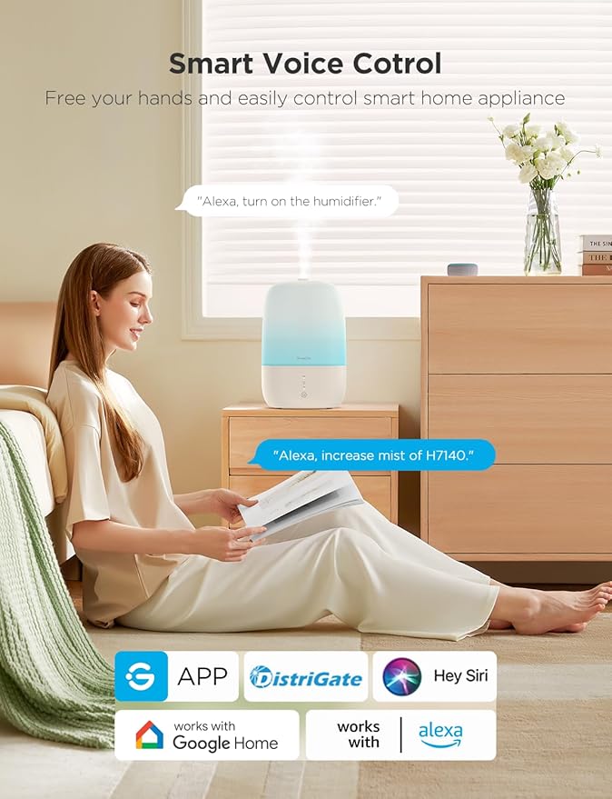 GoveeLife Smart Humidifiers for Bedroom, 3L Top Fill Cool Mist Humidifiers with Essential Oil Diffuser, Humidity Control, WiFi Air Humidifier with Night Light, for Baby, Plants, Home, Work with Alexa