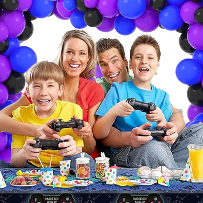 Purple Black Blue Balloon Arch Garland Kit - Purple Blue Black Balloons Metallic Silver Balloons for Video Gaming Miner Birthday Graduation Party Decorations