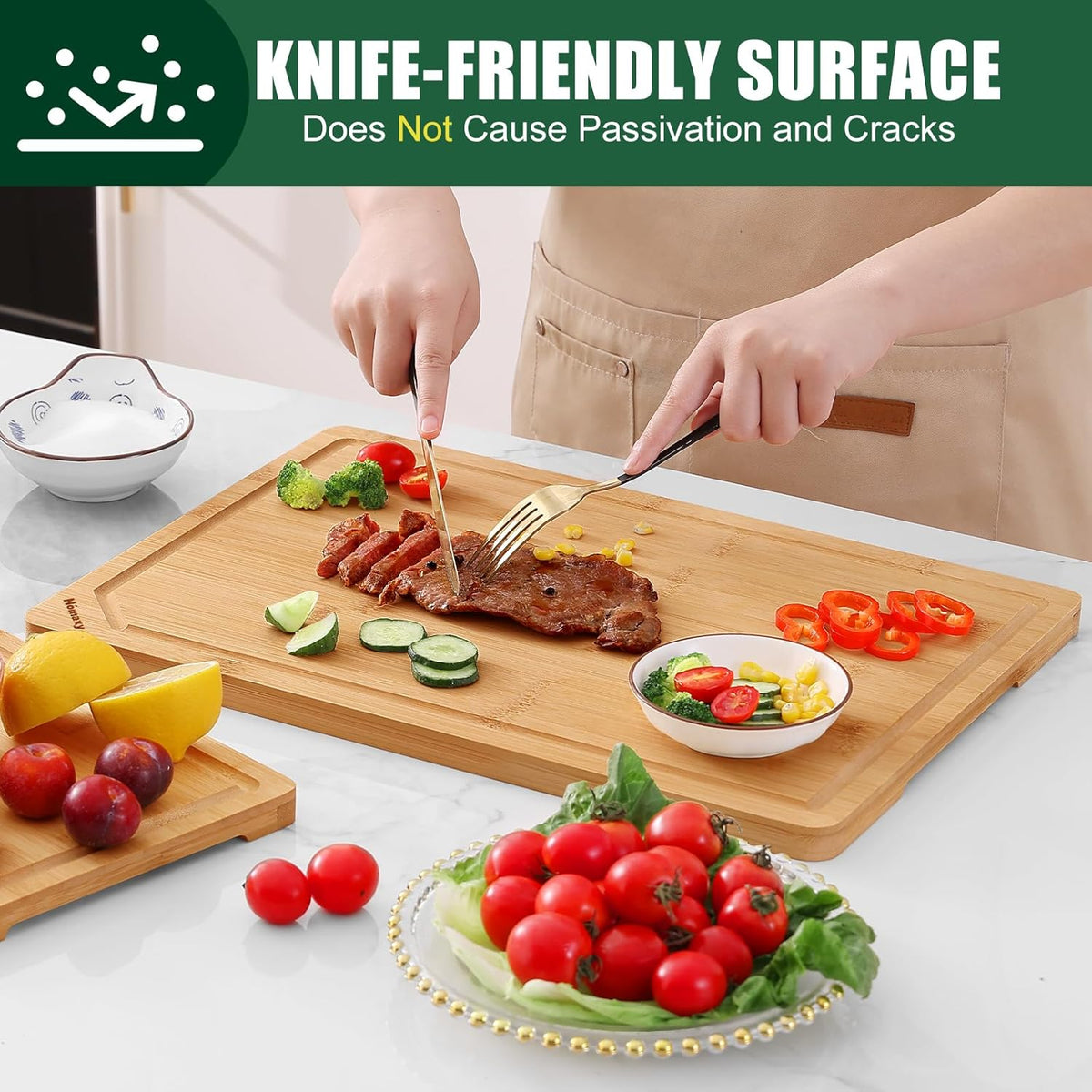 Homaxy Organic Bamboo Cutting Boards Set for Kitchen Set of 2, Wooden Cutting Board Set with Juice Groove and Handles
