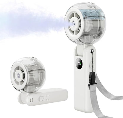 Portable Fan Handheld, Powerful Cooling Misting Fan Rechargeable, LED Display, 100 Speed Stepless Control, 155° Foldable, 4 IN 1 Personal Mist Fan for Outdoor, Travel, Makeup, Gifts for Men Women