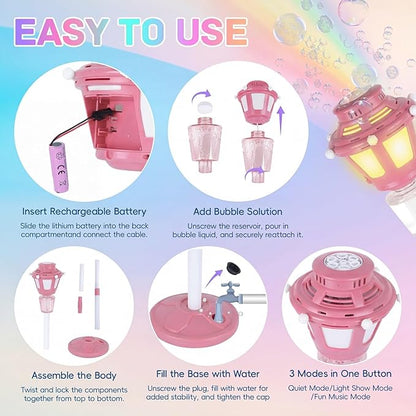 Automatic Bubble Machine with Music & Lights, Battery Operated Bubble Blower Maker for Kids and Adults, Outdoor Toy for Wedding, Birthday & Party