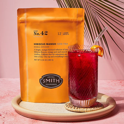 Steven Smith Teamaker Hibiscus Mango Iced Tea No. 42, Refreshing, Caffeine-Free, Sustainably Grown, Full Leaf Herbal Iced Tea, 10 Count