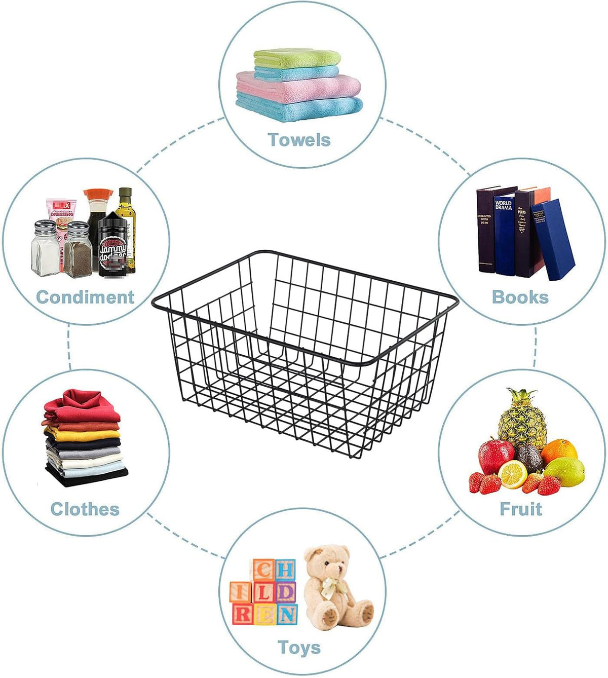 JUNCHU CHERRY【Extra Large】Wire Kitchen Storage Baskets 2 Packs,Perfect Pantry Organization Accessories Basket,Laundry Basket,Suitable for Countertop, Kitchen, Bedroom, Bathroom,Black