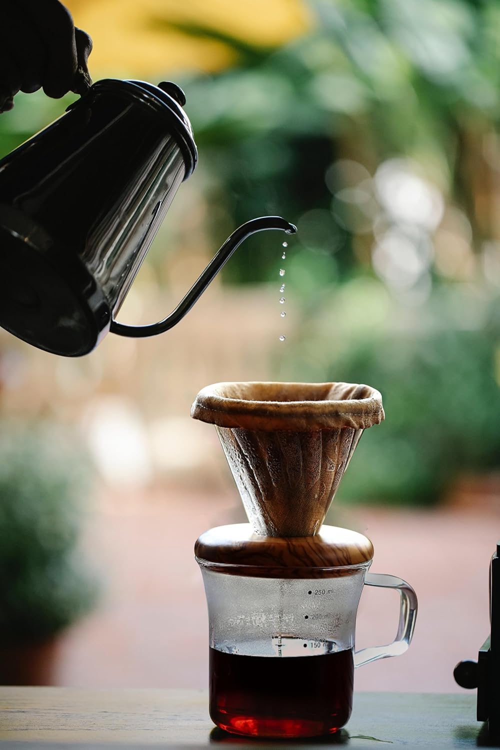 Athia Glass Pour Over Coffee Dripper Set, Glass Cone Dripper, Reusable Cloth Filter, Leather Cup Sleeve, Minimal Single Cup SET, for outdoor