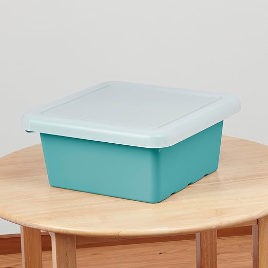 ECR4Kids Stackable Square Bins with Non-Snap Lids, Multipurpose Organization, Seafoam, 2-Pack