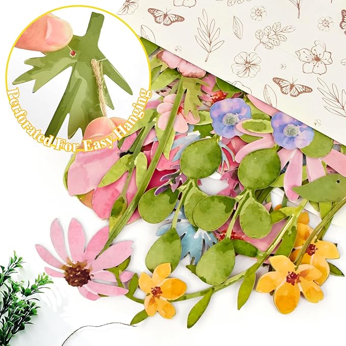 Butterfly Banner Wildflower Party Decorations Paper Flower Leaves Banner Butterfly Garland for Wall Decoration Spring Baby Shower Wedding Backdrop Decorations