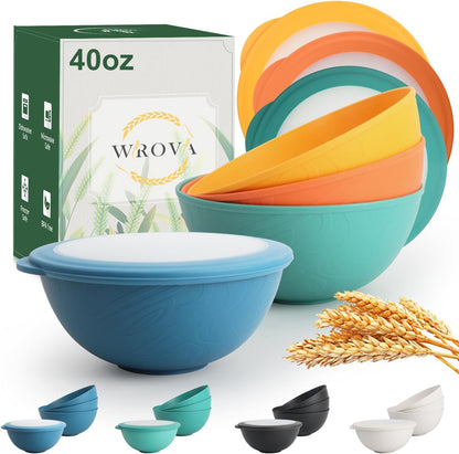 40oz wheat straw bowls with lids set of 4,cereal bowls with covers anti-leaking,unbreakable salad container for lunch