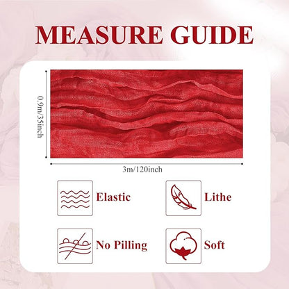 Asee'm 2PCS Easter Table Runner Cheesecloth 10FT Red Boho Gauze Fabric Rustic Sheer Cheese Cloth Runners for Valentine's Day Wedding Bridal Shower Party