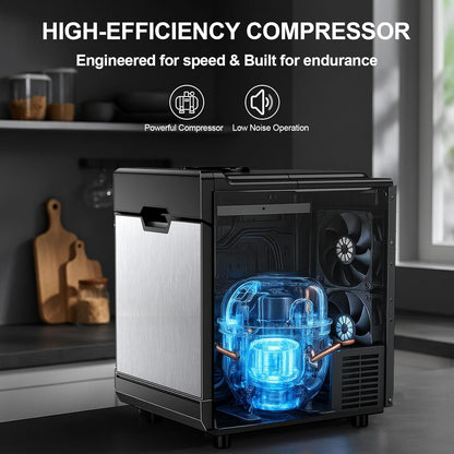 Nugget Ice Maker – 40 lbs/Day Countertop Ice Machine with 10Lbs Storage Bin, Chewable Ice Machine Maker Self-Cleaning, Stainless Steel, Dual Water Inlet Mode, Portable for Home Kitchen Bar Office