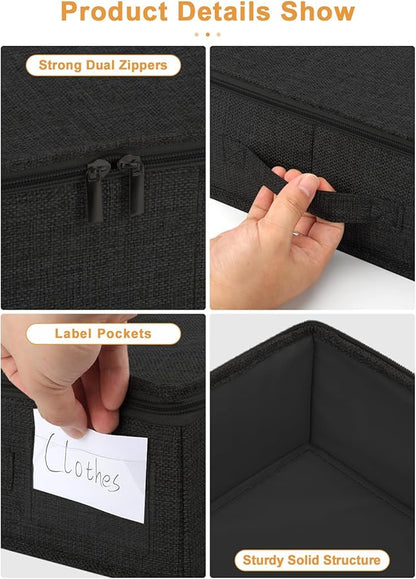 punemi 4.5 Inches Tall Under Bed Storage Containers, Low Profile Underbed Clothes Storage Organizer Bin with Sturdy Side & Bottom, Use as Shallow Dorm Storage Under Bed, Black, 2 Pack