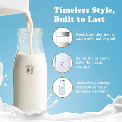 Almond Cow 300ml Glass Jar with Rust-Resistant Aluminum Cap - Reusable, Eco-Friendly Storage for Plant-Based Milk, Creamers, Wellness Shots