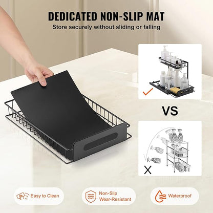 VEVOR 2 Tier Pull Out Cabinet Organizer(10.7"W x 14.2"D), Under Sink Organizer and Storage, Slide Out Drawer Cabinet Organizer, Wire Basket Sliding Storage, 12.5"Wx15.5"Dx13"H Install Size for Cabinet