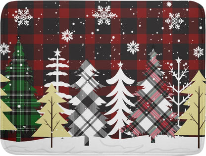 Christmas Dish Drying Mat for Kitchen Counter 16”x18” Christmas Tree Buffalo Plaid Dish Draining Mat Ultra Absorbent Microfiber Pad Holiday Mats Fast
