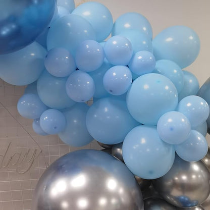 Silver Blue Balloon Garland 127 Pcs 18In 12In 10In 5In Confetti Latex Balloons Arch Kit for Baby Shower Bridal Shower Birthday Party Decors (Silver Blue)