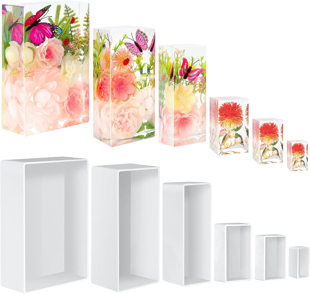 Large Resin Molds Silicone 6PCS Rectangular Cube Silicone Molds for Resin Epoxy Resin Casting Craft Mold for Flower Preservation Bookends DIY Art