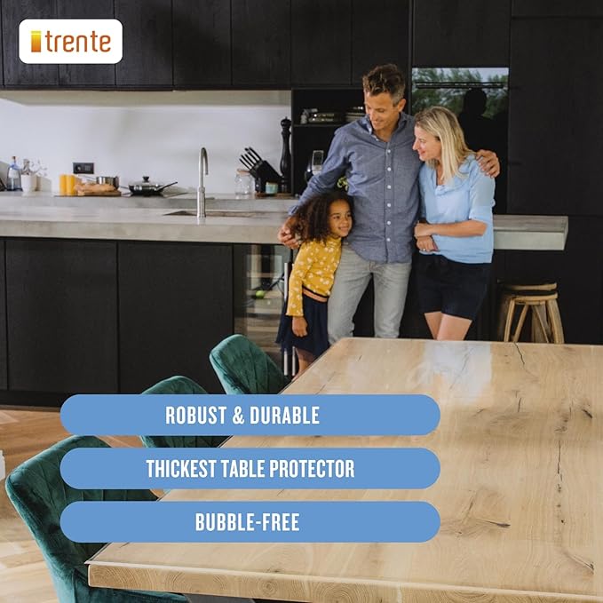 Clear Table Cover Protector, 40x68 inch , German Quality with 2 Mm Thickness, Stain Resistant Dining Pad with Beveled Edges, Washable Tablecloth, Fitted Clear Desk Cover for Indoor & Outdoor Use