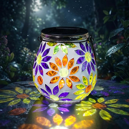Afirst Mosaic Solar Lanterns Outdoor - Glass Hanging Solar Lights Hollow Out Waterproof Table Lamp Outdoor Decorative for Garden, Patio, Holiday Party Outdoor Decoration