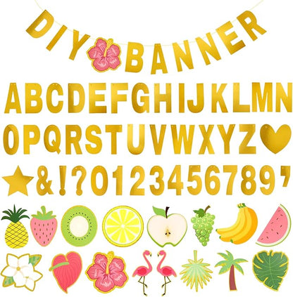 SUNBEAUTY 122 Pcs Customizable Letters Summer Banner Fruit Party DIY Banner for Luau Tiki Party Tropical Hawaiian Festival Favors Photo Backdrop Window Decor