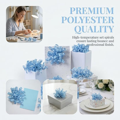 self-Adhesive Curly Ribbon for Gift Wrapping - Elegant Bows for Gift Wrapping, Presents, Paper Bag, Baby Shower Favors, Wrapping Accessories, Wedding Decor (Blue)
