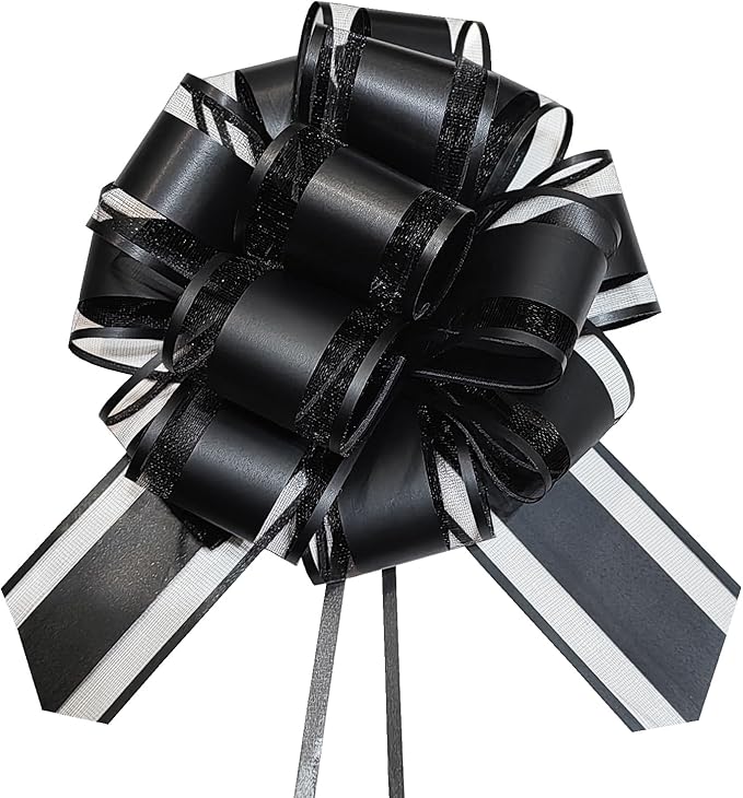 6 PCS Large Pull Bows, Black Bows for Gift Wrapping, 6 Inch Gift Bows, Gift Wrap Bows for Wrapping Boxes, Flower Baskets Decorations, Christmas, Wedding, Presents