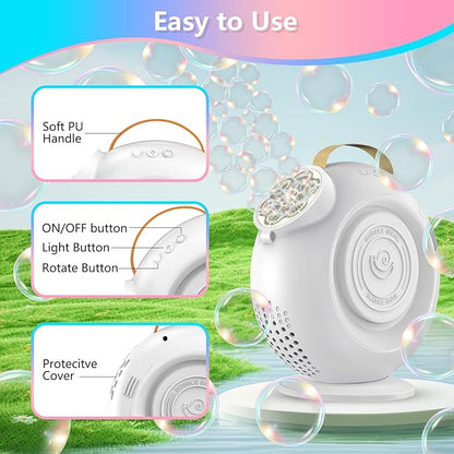 Bubble Machine, Automatic Bubbles Blower for Kids Toddlers - 15000+ Bubbles Per Min, 90°/360° Auto Rotation & LED Light, Rechargeable Bubble Maker for Birthday Parties Wedding Outdoor Activities Gifts
