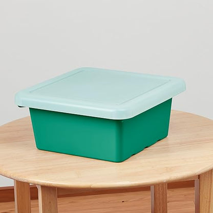 ECR4Kids Stackable Square Bins with Non-Snap Lids, Multipurpose Organization, Emerald, 2-Pack