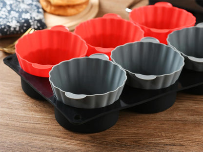 12 Pack Reusable Non-stick Large Silicone Baking Cups, 3.54 Inch Jumbo Silicone Cupcake Liners, Cake Molds with Handles, Large Muffin cups