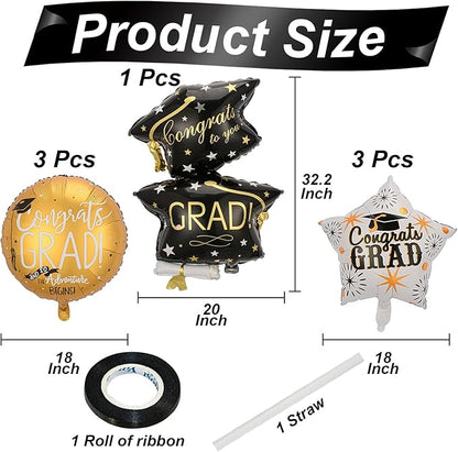 7Pcs Congrats Grad Balloons Set Graduation Hat Balloon Class of 2026 Graduation Party Decorations for College High School Grad Party 2026