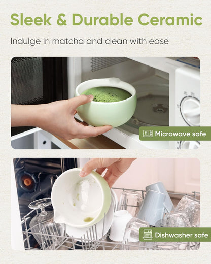 Traditional Matcha Bowl with Spout, Ceramic Matcha Tea Bowl (Chawan), Matcha Mixing Bowl for Whisking Matcha, Light Green (18 Ounce)