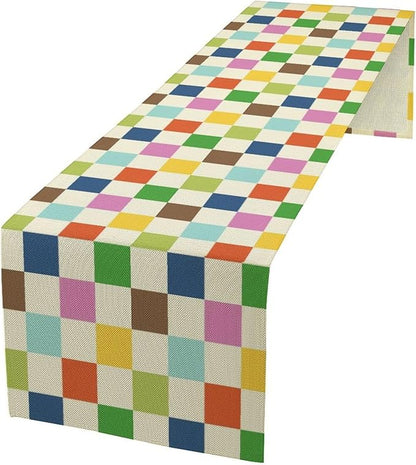 Colorful Checkered Table Runner, Vintage 60s 70s Cute Modern Geometric Table Runner for Party Kitchen Dining Home Outdoor Banquet 13x90in
