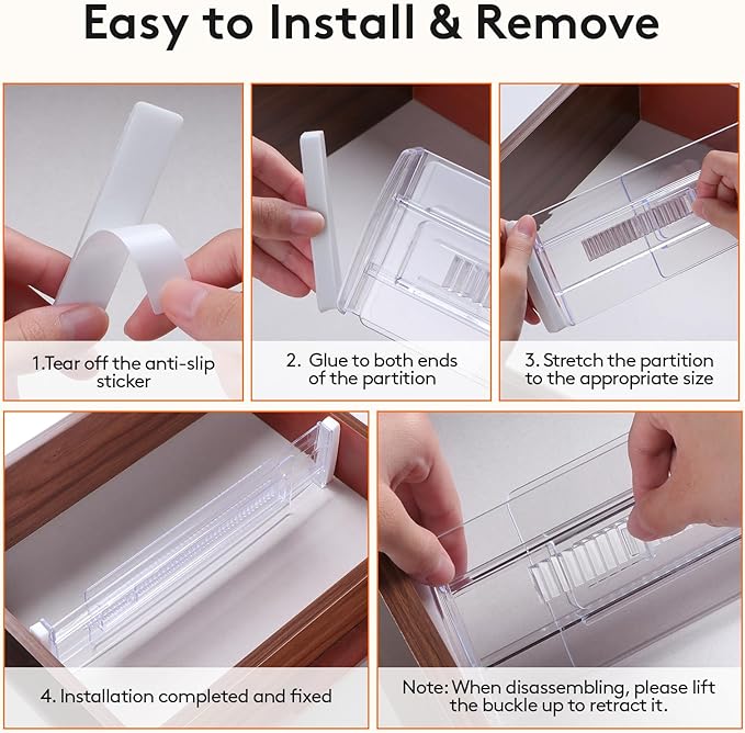 6 Pack Drawer Dividers, Adjustable Drawer Organiser Divider(11.3-20"), 3.2" High Extendable Plastic Drawer Dividers for Kitchen Bedroom Office Desk Cosmetic Cutlery Organisers