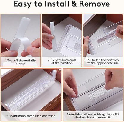 6 Pack Drawer Dividers, Adjustable Drawer Organiser Divider(11.3-20"), 3.2" High Extendable Plastic Drawer Dividers for Kitchen Bedroom Office Desk Cosmetic Cutlery Organisers