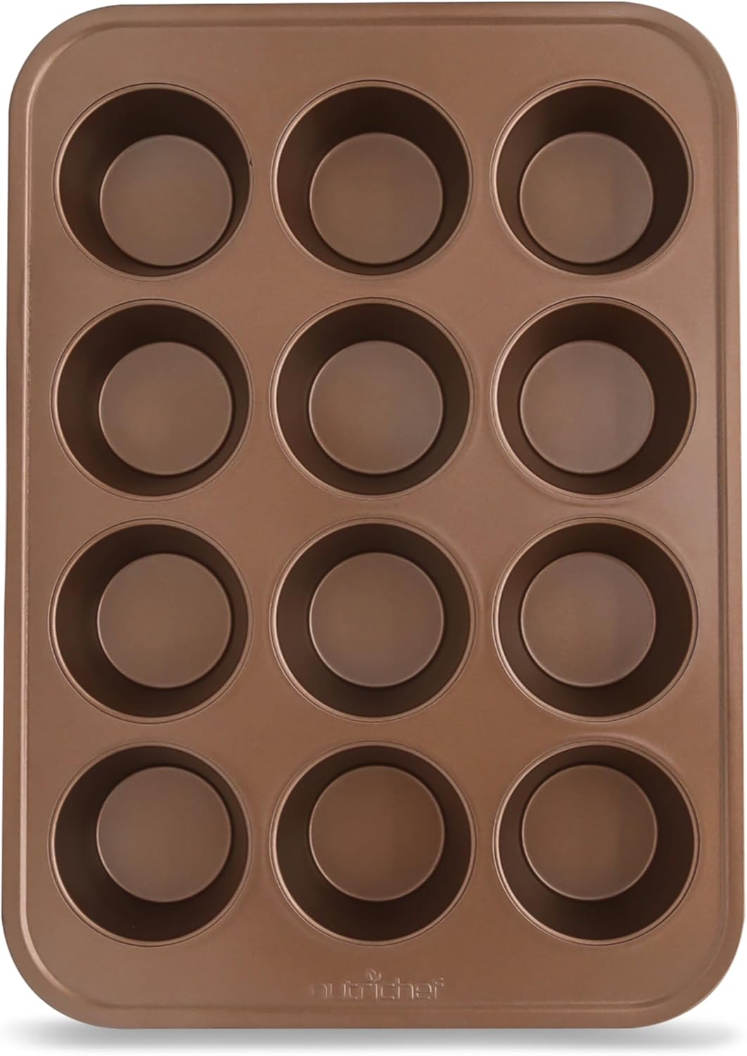 NutriChef 12-cup Golden Oven Muffin Pan, Non-Stick Coated Layer Surface, Even Heating Muffin Tray for Muffins, Cupcakes, Pastries & Mini Pies