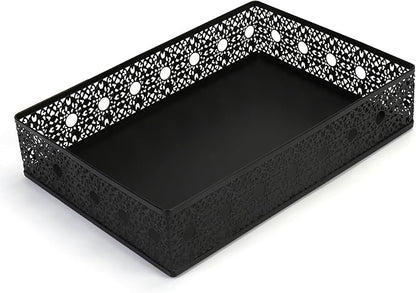 Desk Drawer Organizer, A4 Large Metal Mesh Desk Organizer Tray, Carved Hollow Floral Desk Letter Tray, Versatile Storage Basket for Office Home Supplies,13x9x3 inches (Round Holes,1 PC)